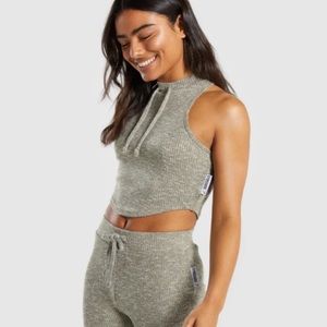 Gymshark Slounge Crop Top - Washed Khaki Marl